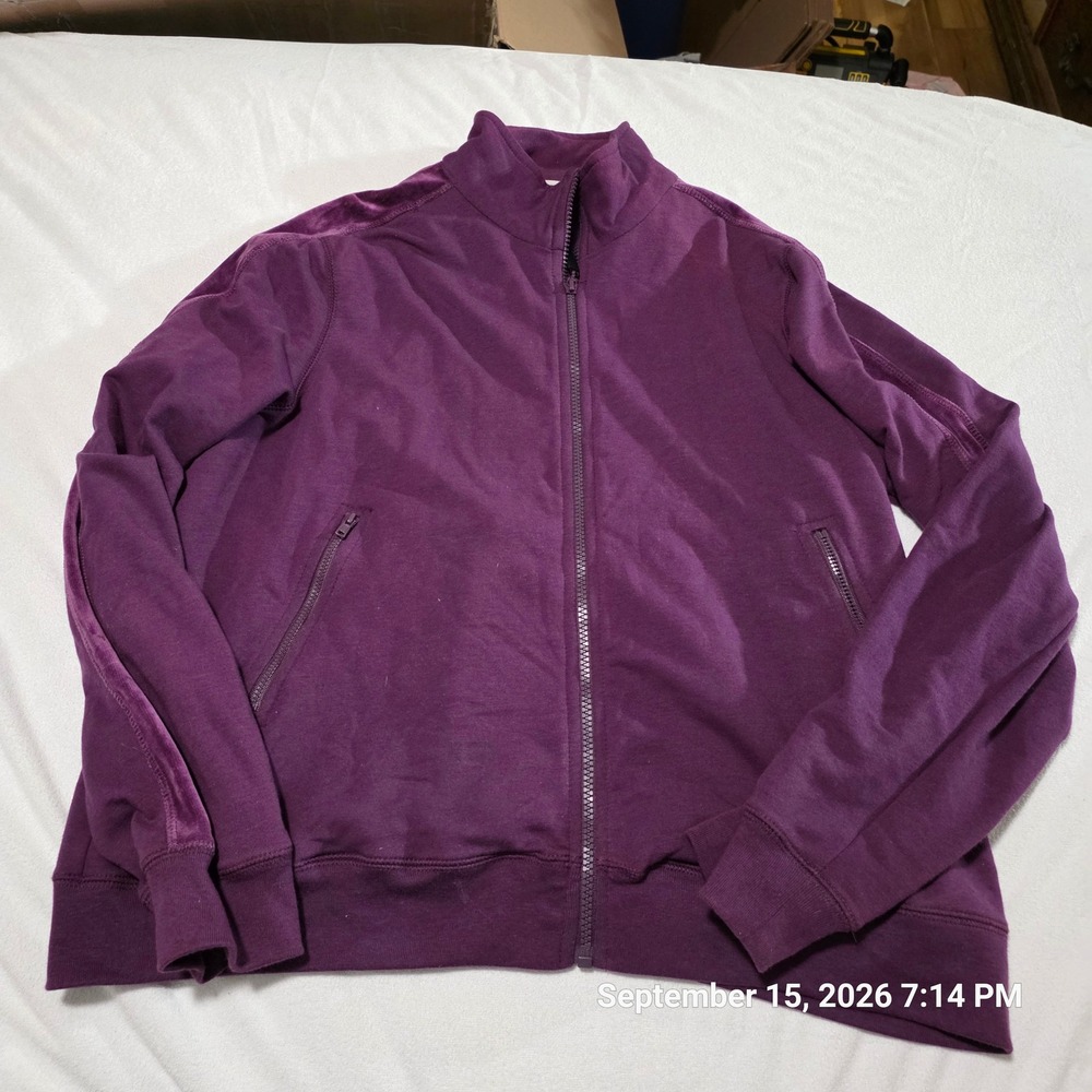 Danskin Now Womens XL Regal Purple Full Zip Track Jacket Velvet Stripe DN453474